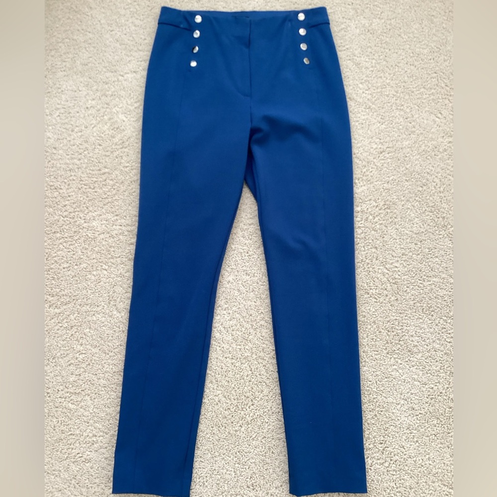 Ann Taylor Navy Straight Leg Pants with Button Detail